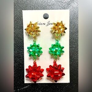Earrings Bows Christmas Holidays Dangle Posts Red Green Gold New